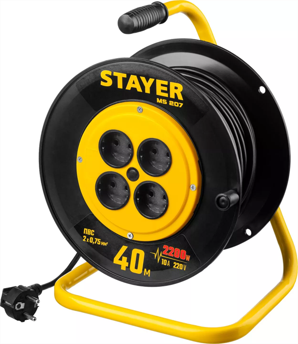 STAYER 40 м, 1300Вт, ПВС 2x0, удлинитель на катушке MS 207 55073-40 - фото 100048
