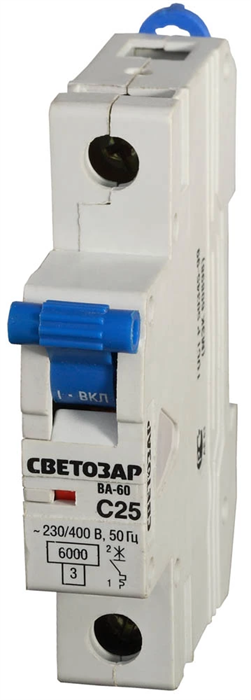 СВЕТОЗАР 25 A, "C", 400 B, 6 kA, 1-полюсной, автоматический выключатель SV-49061-25-C - фото 101254