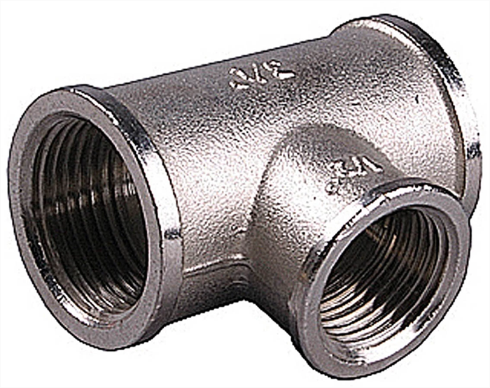 GENERAL FITTINGS 3/4" - 1/2" - 3/4", латунь с никелированным покрытием, "гайка - гайка - гайка", тройник переходной 51060-3/4-1/2-3/4 - фото 101274