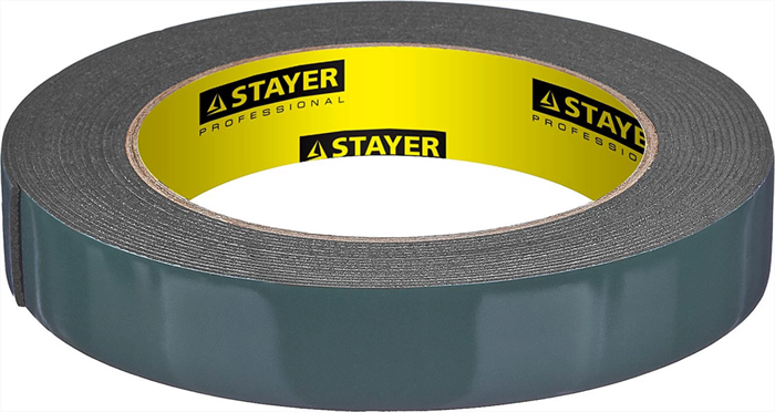 STAYER 19 мм х 5 м, черная, на вспененной основе, двусторонняя клейкая лента (скотч) 12233-19-05 - фото 101659