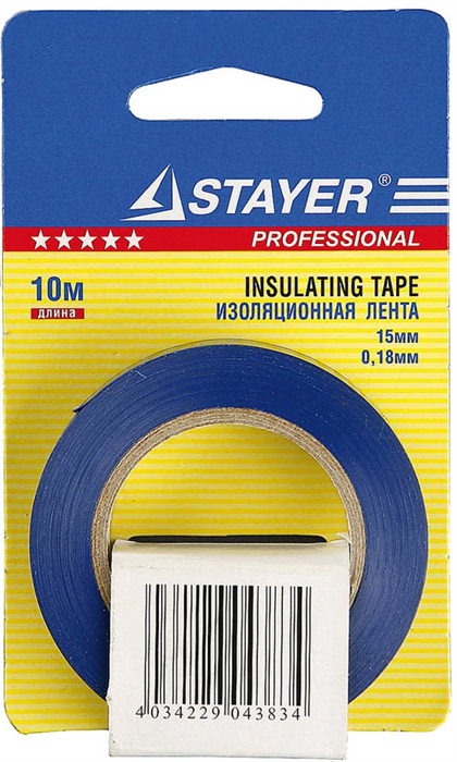STAYER 15 мм, 10 м, цвет синий, изолента ПВХ не поддерживает горение 12292-B-15-10 - фото 101926