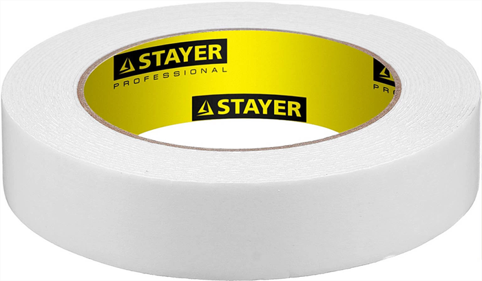 STAYER 25 мм х 5 м, белая, на вспененной основе, двусторонняя клейкая лента (скотч) 12231-25-05 - фото 107537