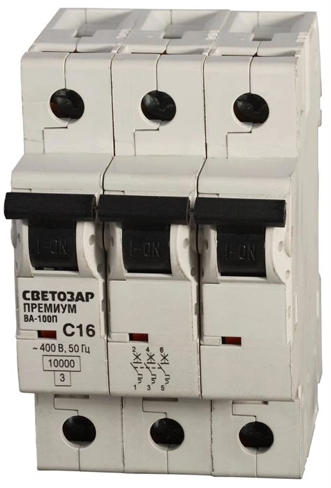 СВЕТОЗАР 40 А, 400 B, 10 kA, 3-полюсной, "C", автоматический выключатель "ПРЕМИУМ" SV-49033-40-C - фото 107993