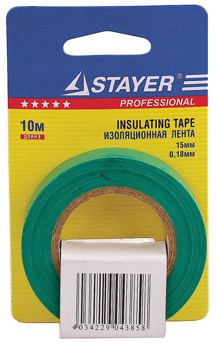 STAYER 15 мм, 10 м, цвет зеленый, изолента ПВХ на карточке 12292-G-15-10 - фото 107995