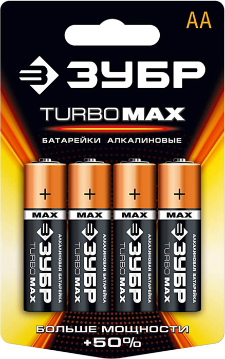 ЗУБР AA, 4 шт., батарейка алкалиновая TURBO MAX 59206-4C - фото 108578