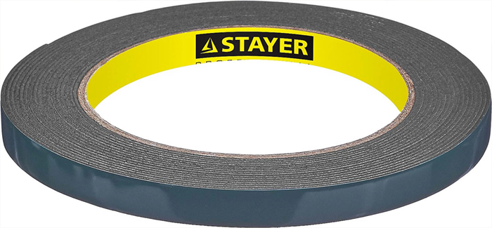STAYER 19 мм х 5 м, черная, на вспененной основе, двусторонняя клейкая лента (скотч) 12233-09-05 - фото 109067