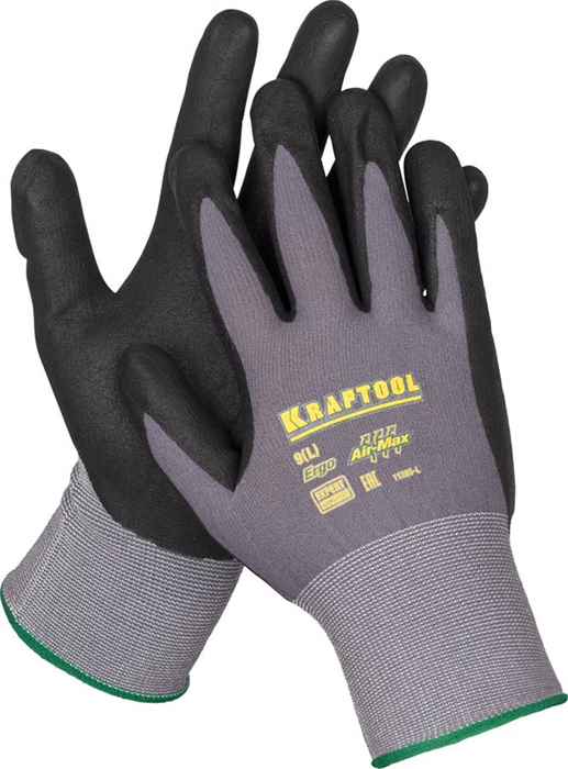 KRAFTOOL XL, 15 класс, эластичные перчатки со вспененным нитриловым покрытием для точных работ, маслобензостойкие EXPERT 11285-XL - фото 110037
