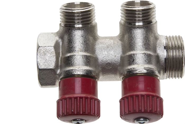 GENERAL FITTINGS вход 3/4" - 2 выхода 1/2", коллектор для горячей воды 51046-3/4-1/2-HT2 - фото 110489
