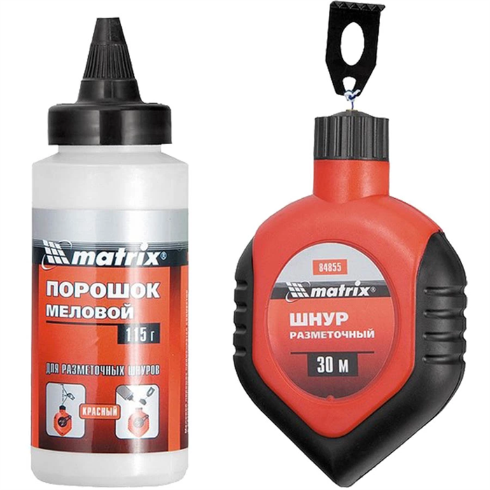 MATRIX 30 м, набор, порошок меловой 115 г, двухкомпонентный корпус, шнур-отвес разметочный 15708 - фото 112557