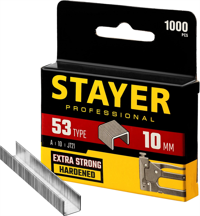 STAYER скобы тип 53 (A / 10 / JT21), 10 мм, 1000 шт., закаленные, особотвердые, скобы для степлера тонкие 3159-10_z02 - фото 113899