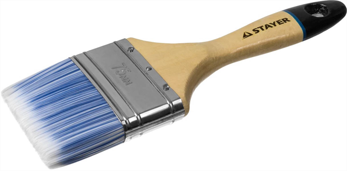 STAYER 75 мм, 3", щетина искусственная, деревянная ручка, кисть плоская AQUA 01062-075 - фото 114284