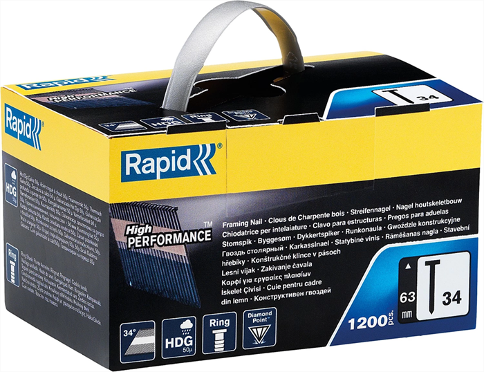 RAPID 1200 шт., 63 мм, тип 34, закаленные, гвозди супертвердые 5000795 - фото 114501