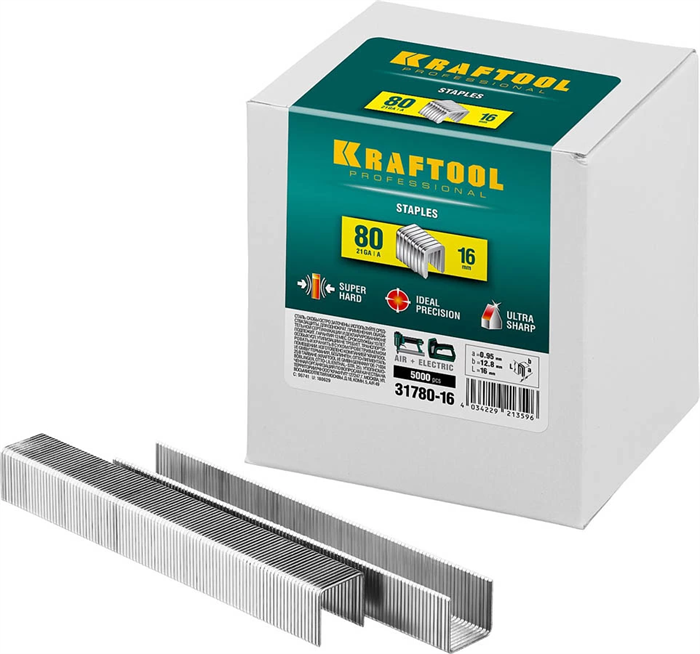 KRAFTOOL скобы тип 80, 16 мм, скобы для степлера 31780-16 - фото 115313
