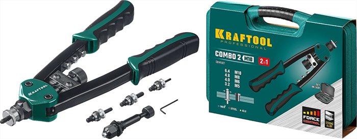 KRAFTOOL резьбовые заклепки М5-М10, вытяжные 3.2-6.4 мм из алюминия, стали, нерж. стали, заклепочник 31181 - фото 115816