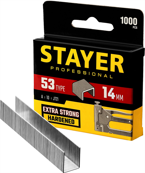 STAYER скобы тип 53 (A / 10 / JT21), 14 мм, 1000 шт., закаленные, особотвердые, скобы для степлера тонкие 3159-14_z02 - фото 116455