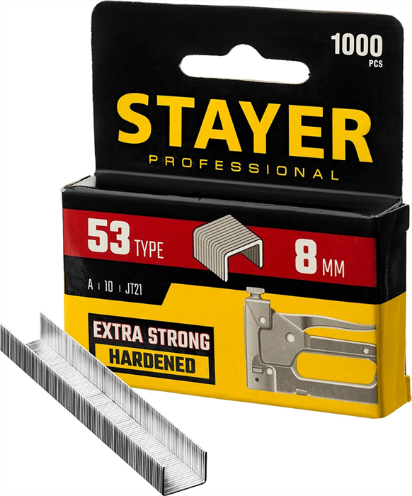 STAYER скобы тип 53 (A / 10 / JT21), 8 мм, 1000 шт., закаленные, особотвердые, скобы для степлера тонкие 3159-08_z02 - фото 119348