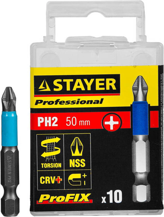 STAYER PH2, 50 мм, 10 шт., биты ProFix Phillips 26203-2-50-10_z01 - фото 123009