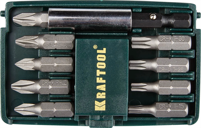 KRAFTOOL 10 шт., кейс пластиковый, набор битов COMPACT-10 26130-H10 - фото 128886