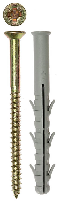 ЗУБР 10 x 115 мм, 5 шт., шлиц Pz, в комплекте с оцинкованным шурупом, дюбель рамный нейлоновый 4-301456-10-115 - фото 131288