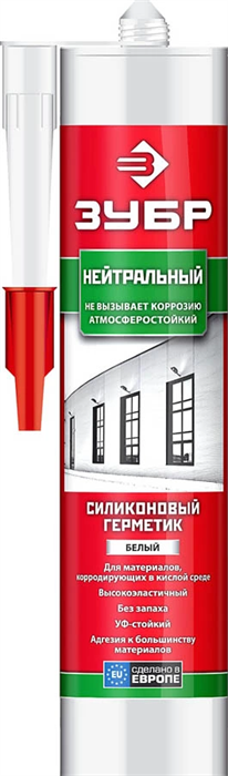 ЗУБР 280 мл, нейтральный, белый, силиконовый герметик 41237-0 - фото 131454