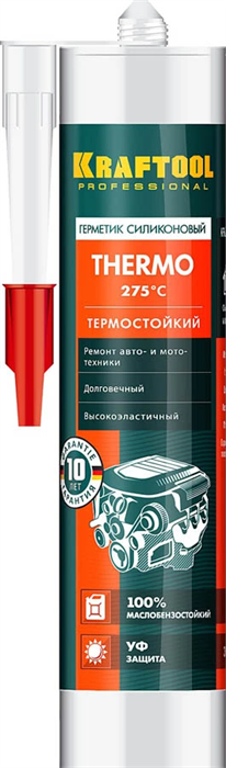 KRAFTOOL 300 мл, термостойкий, красный, силиконовый герметик 41259 - фото 132668