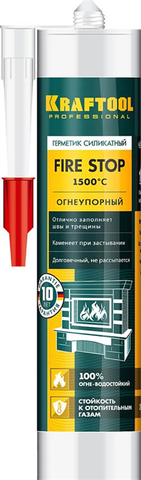 KRAFTOOL 300 мл, огнеупорный, черный, силикатный герметик KRAFTSIL FR150 41260-4 - фото 134204