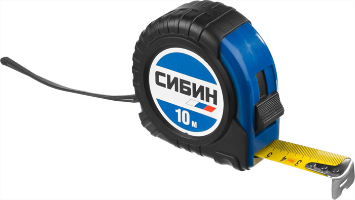 СИБИН 10 м х 25 мм, обрезиненный пластиковый корпус, рулетка 34019-10-25 - фото 136039
