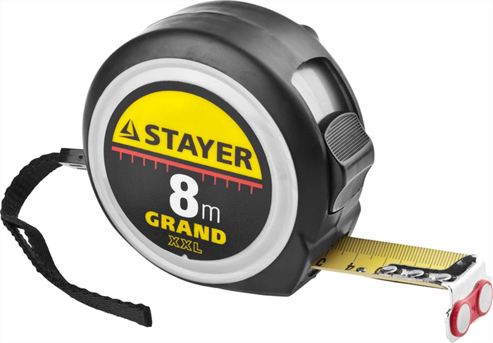 STAYER 8 м х 25 мм, корпус с противоскользящим напылением, упрочненное полотно, рулетка 3411-08-25 - фото 136297