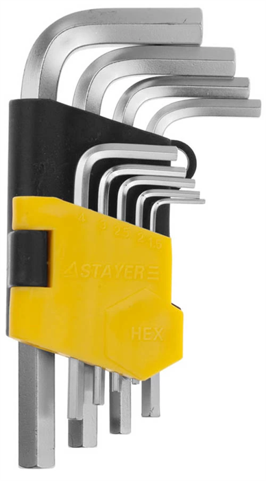 STAYER 9 шт., Cr-V, ключи имбусовые укороченные 2740-H9 - фото 136707