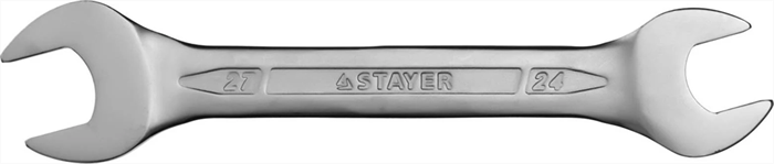 STAYER 24х27 мм, Cr-V сталь, хромированный, гаечный ключ рожковый 27035-24-27 - фото 136959