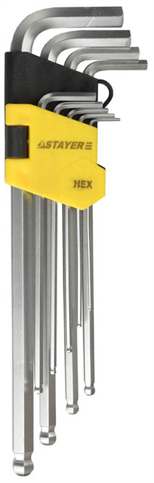 STAYER 9 шт., Cr-V, ключи имбусовые удлиненные с шариком 2741-H9-2 - фото 137001