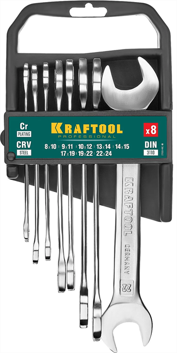 KRAFTOOL 8 шт, 8 - 24 мм, набор ключей гаечных рожковых 27033-H8C_z01 - фото 137482