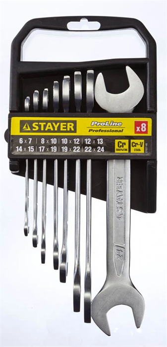 STAYER 8 шт, 6 - 24 мм, набор ключей гаечных рожковых 27037-H8 - фото 138067