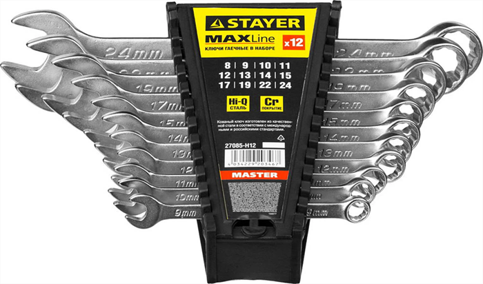 STAYER 12 шт, 8 - 24 мм, набор комбинированных гаечных ключей 27085-H12 - фото 138905