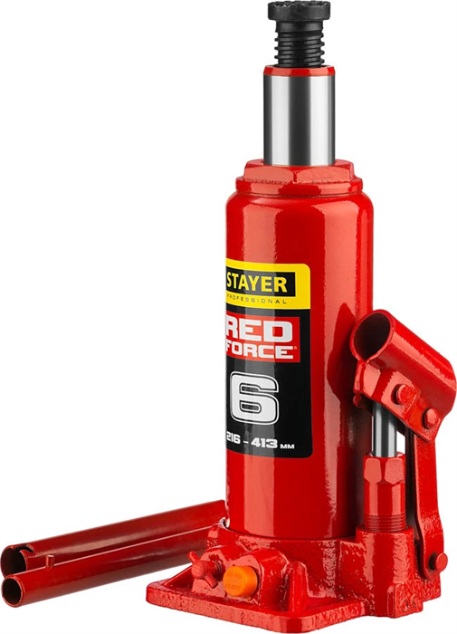 STAYER 6 т, 216-413 мм, домкрат бутылочный гидравлический RED FORCE 43160-6_z01 - фото 138976