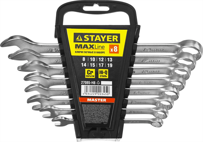 STAYER 8 шт, 8 - 19 мм, набор комбинированных гаечных ключей 27085-H8 - фото 139062