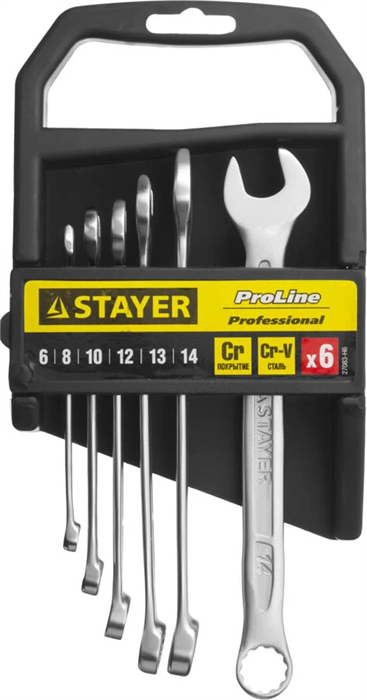 STAYER 6 шт, 6 - 14 мм, набор комбинированных гаечных ключей 27083-H6 - фото 139637