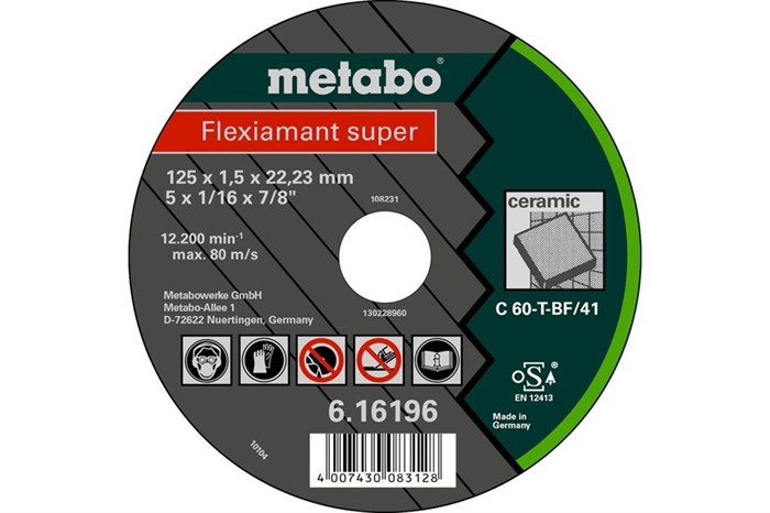 Круг отрезной по керамике Flexiamant S (125x1.5 мм; С60Т) Metabo, 616196000 - фото 76145
