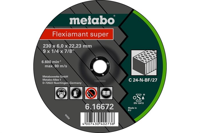 Flexiamant super 230x6,0x22,23, камень, SF 27, Metabo, 616672000 - фото 76209