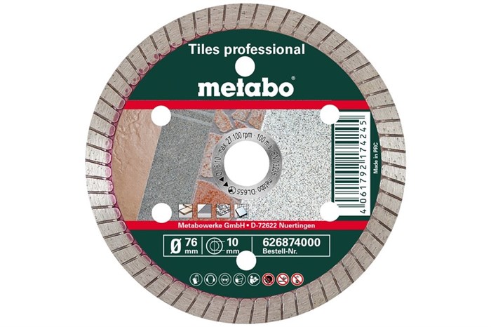 Круг алмазный сплошной по плитке и камню Metabo  PROFESSIONAL (76x10 мм), 626874000 - фото 78610