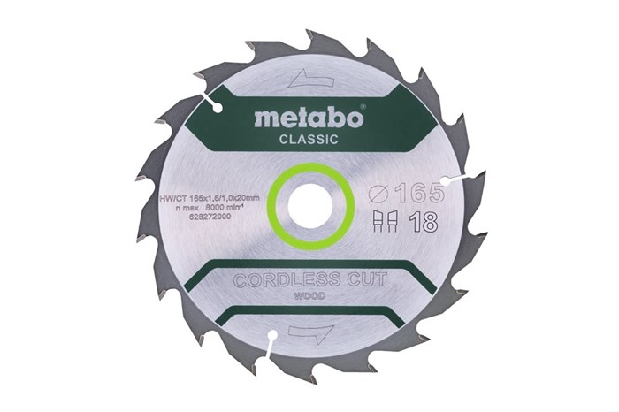 Пильное полотно «cordless cut wood — classic», 165x20 Z18 WZ 20°, Metabo, 628272000 - фото 78844