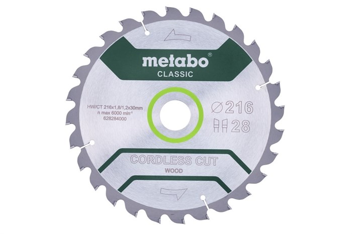 Пильное полотно «cordless cut wood — classic», 216x30 Z28 WZ 5°, Metabo, 628284000 - фото 78848