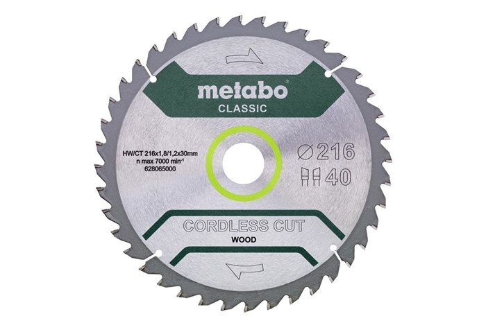 Пильное полотно «cordless cut wood — classic», 216x30 Z40 WZ 5°, Metabo, 628065000 - фото 78849