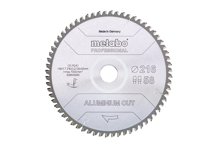 Пильное полотно «aluminium cut — professional», 216x30 Z58 FZ/TZ 5° отрицат., Metabo, 628443000 - фото 78989