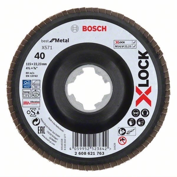 BOSCH X-LOCK ЛЕПЕСТКОВЫЙ ШЛИФКРУГ X571 Best for Metal 125мм G80 прям. пластик, 2608619211 - фото 79660