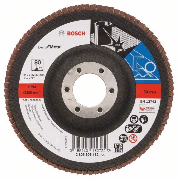 BOSCH ЛЕПЕСТКОВЫЙ ШЛИФКРУГ X571 Best for Metal 180 мм K80 прям. пластик, 2608607344 - фото 79715
