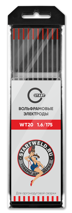 Вольфрамовый электрод WT 20 1,6х175 (красный) WT2016175 - фото 82115