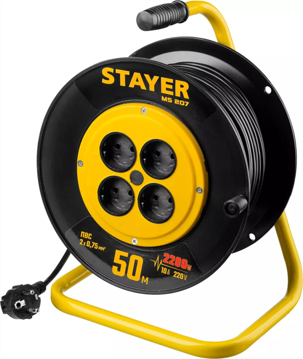 STAYER 50 м, 1300Вт, ПВС 2x0, удлинитель на катушке MS 207 55073-50 - фото 99001