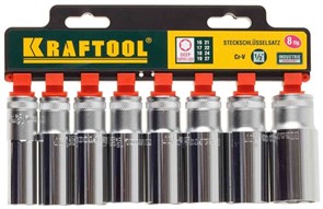 Набор KRAFTOOL "EXPERT QUALITAT" Торцовые головки "SUPER LOCK" удлин, 1/2", 16-27мм, 8 предметов