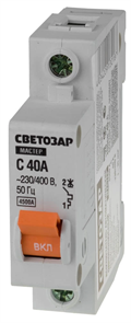 СВЕТОЗАР 40 А, 4,5 kA, 1-полюсной, "С", 230/400 В, автоматический выключатель 49060-40-C